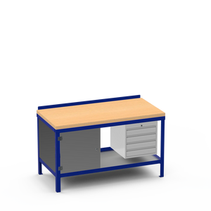 Wood Top Heavy Duty Workbench | Cupboard & 4 Drawer Storage