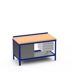 Wood Top Heavy Duty Workbench | Cupboard & 3 Drawer Storage