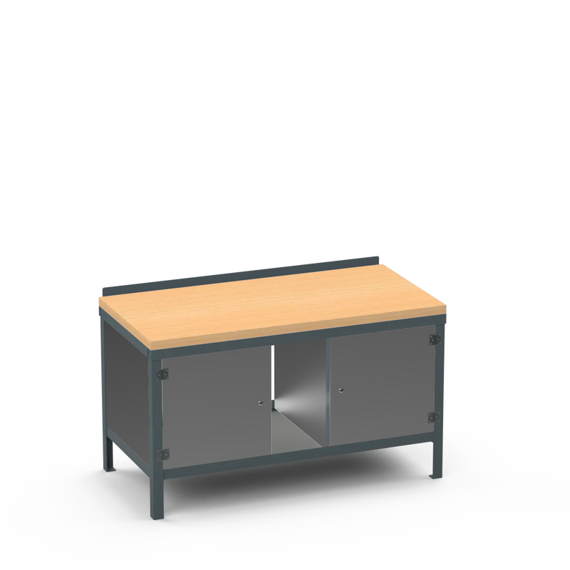 Wood Top Heavy Duty Workbench | Enclosed Cupboard & Storage