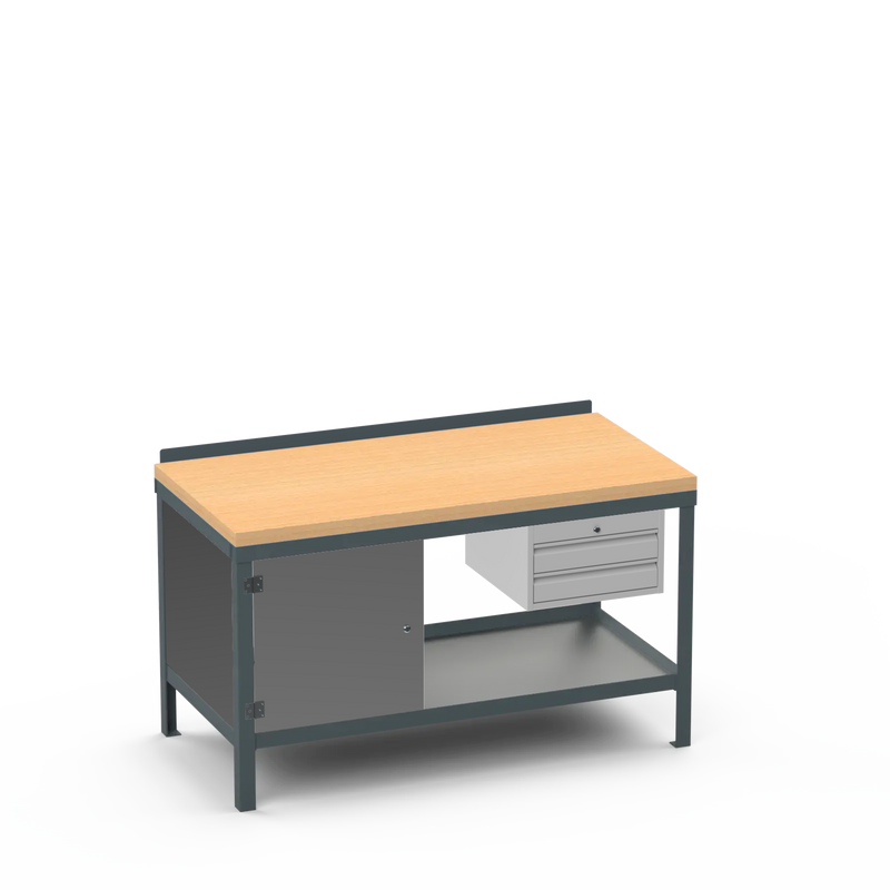 Wood Top Heavy Duty Workbench | Cupboard & 2 Drawer Storage