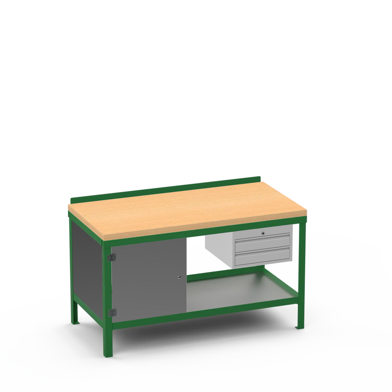 Wood Top Heavy Duty Workbench | Cupboard & 2 Drawer Storage