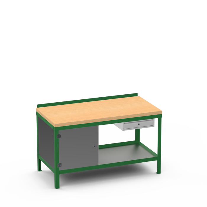 Wood Top Heavy Duty Workbench | Enclosed Cupboard & Single Drawer Storage