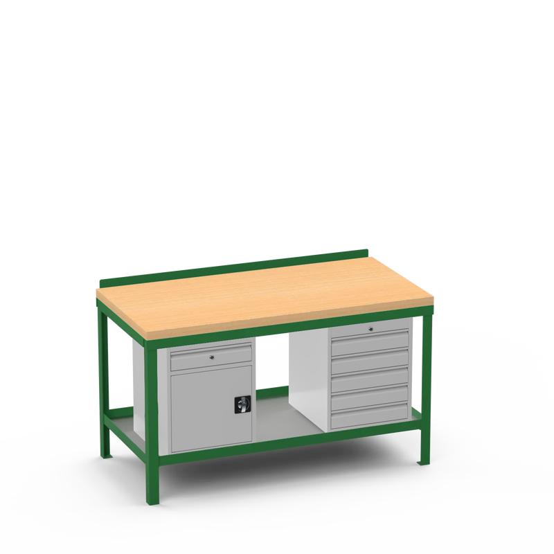 Wood Top Heavy Duty Workbench | Cupboard w/ Drawer Storage & 5 Drawer Storage