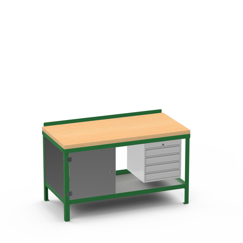 Wood Top Heavy Duty Workbench | Cupboard & 4 Drawer Storage