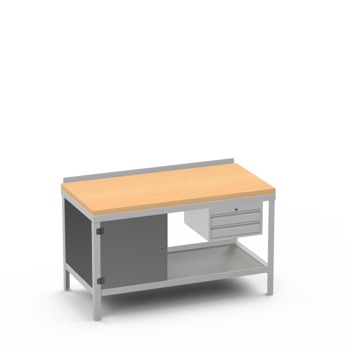 Wood Top Heavy Duty Workbench | Enclosed Cupboard & 2 Drawer Storage
