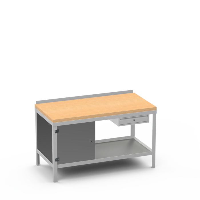 Wood Top Heavy Duty Workbench | Enclosed Cupboard & Single Drawer Storage