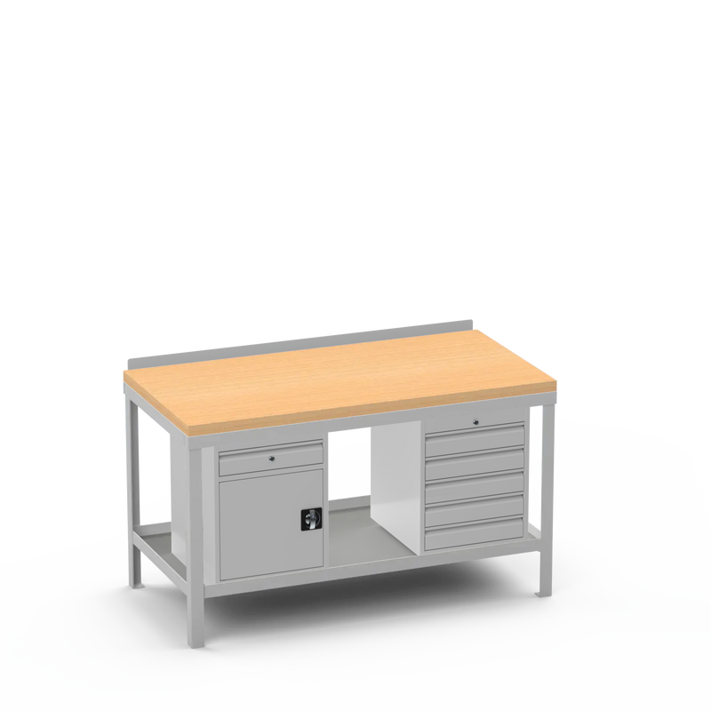 Wood Top Heavy Duty Workbench | Cupboard w/ Drawer Storage & 5 Drawer Storage