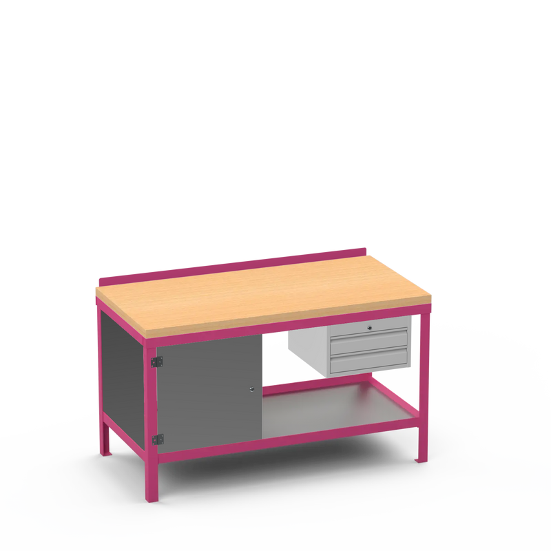 Wood Top Heavy Duty Workbench | Cupboard & 2 Drawer Storage