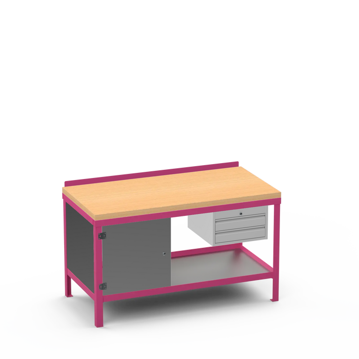 Wood Top Heavy Duty Workbench | Enclosed Cupboard & 2 Drawer Storage