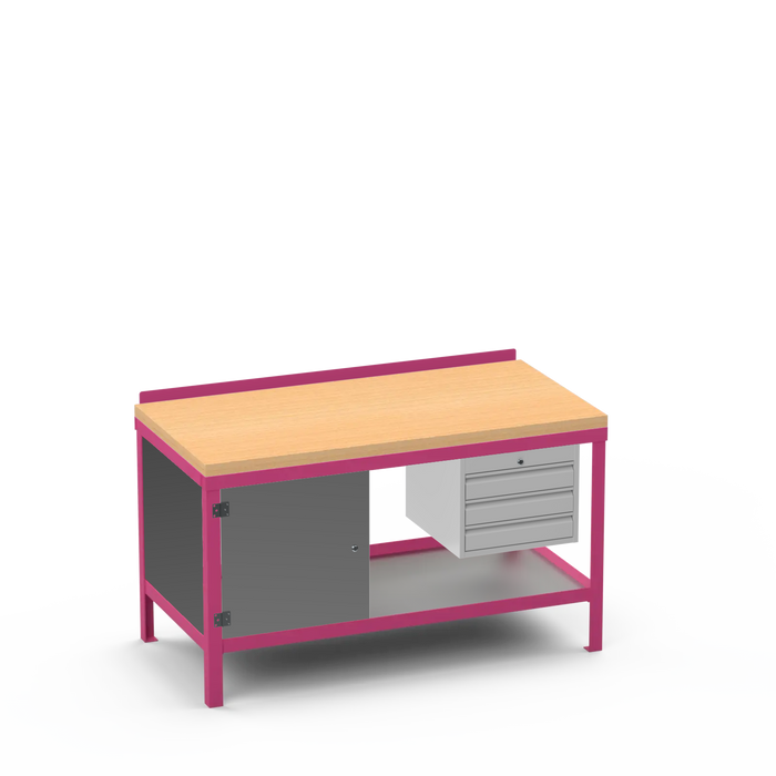 Wood Top Heavy Duty Workbench | Enclosed Cupboard & 3 Drawer Storage