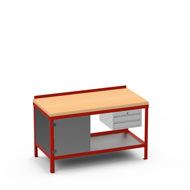 Wood Top Heavy Duty Workbench | Cupboard & 2 Drawer Storage