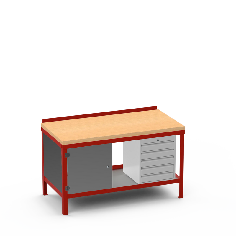 Wood Top Heavy Duty Workbench | Cupboard & 5 Drawer Storage