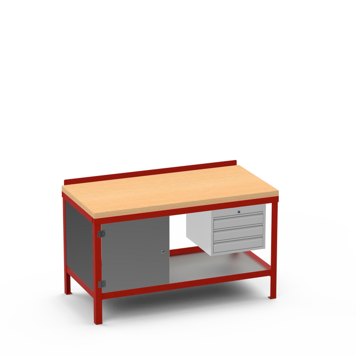 Wood Top Heavy Duty Workbench | Enclosed Cupboard & 3 Drawer Storage