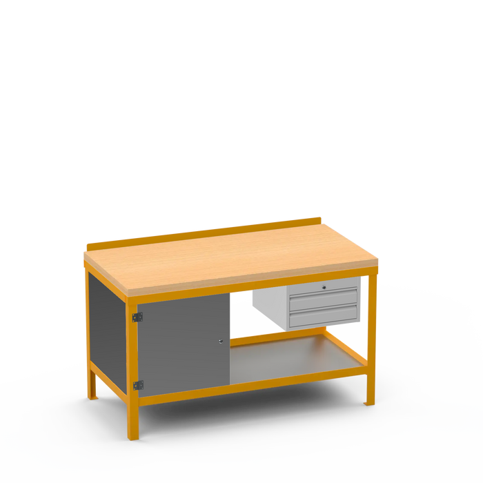 Wood Top Heavy Duty Workbench | Enclosed Cupboard & 2 Drawer Storage