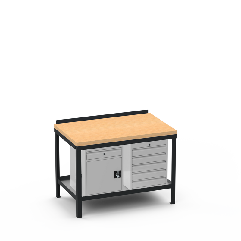 Wood Top Heavy Duty Workbench | Cupboard w/ Drawer Storage & 5 Drawer Storage