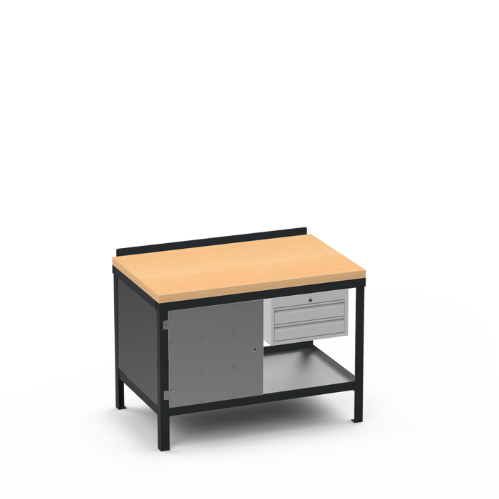 Wood Top Heavy Duty Workbench | Enclosed Cupboard & 2 Drawer Storage