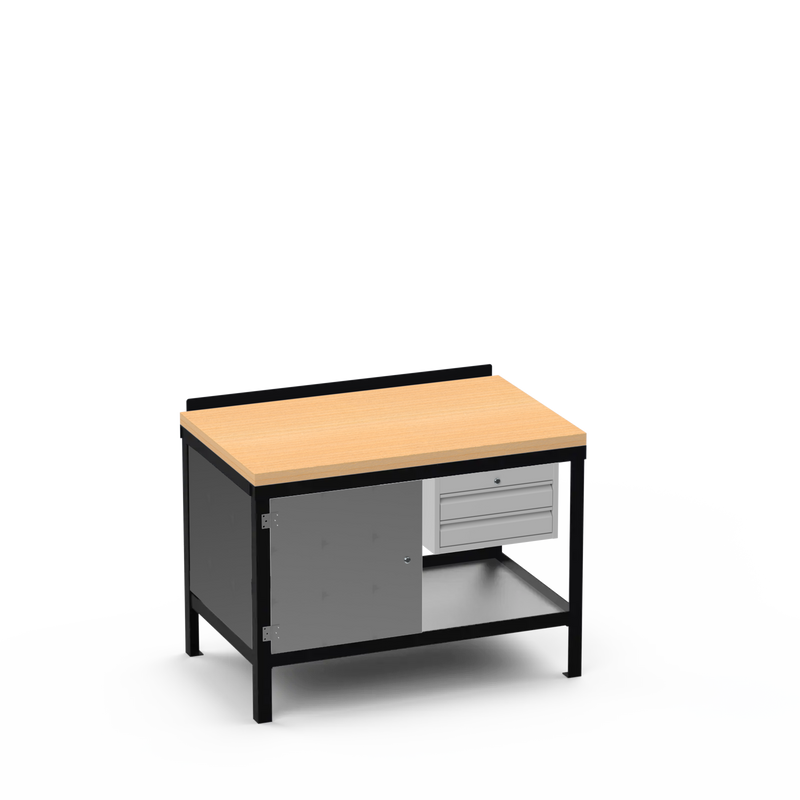 Wood Top Heavy Duty Workbench | Cupboard & 2 Drawer Storage