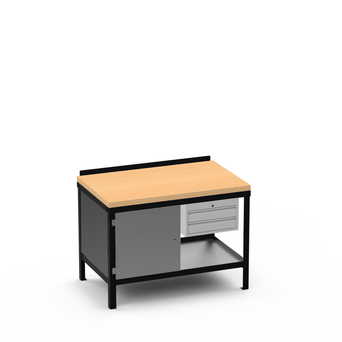 Wood Top Heavy Duty Workbench | Enclosed Cupboard & 2 Drawer Storage