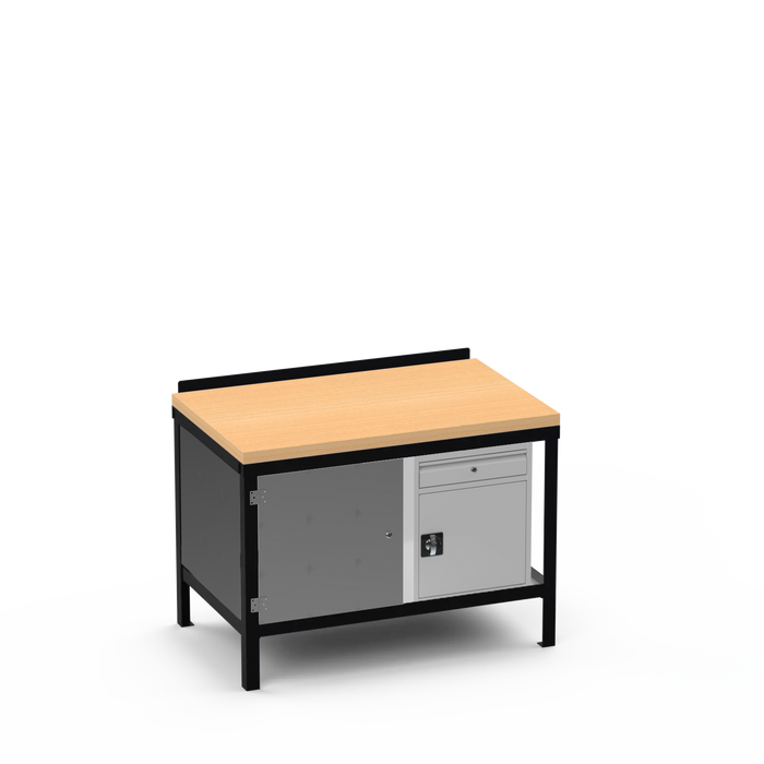 Wood Top Heavy Duty Workbench | Enclosed Cupboard & Cupboard w/ Drawer Storage