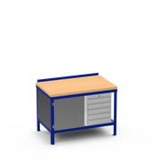 Wood Top Heavy Duty Workbench | Enclosed Cupboard & 5 Drawer Storage