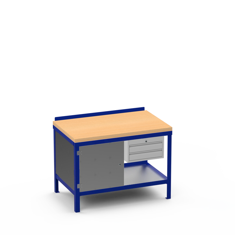 Wood Top Heavy Duty Workbench | Enclosed Cupboard & 2 Drawer Storage