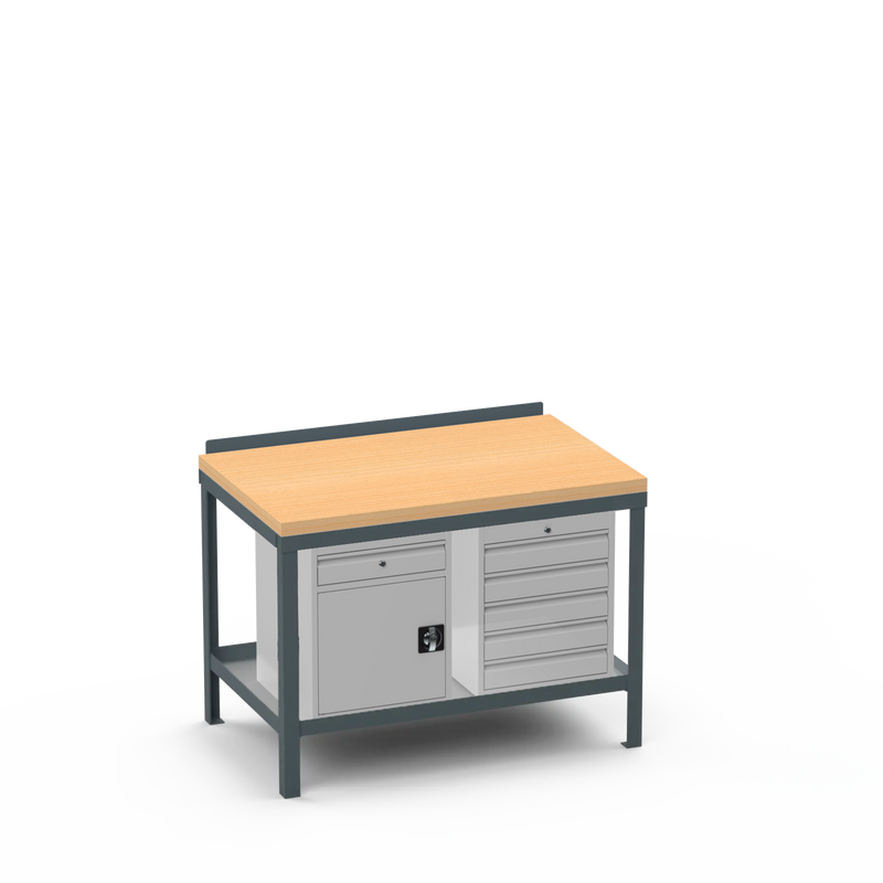 Wood Top Heavy Duty Workbench | Cupboard w/ Drawer Storage & 5 Drawer Storage