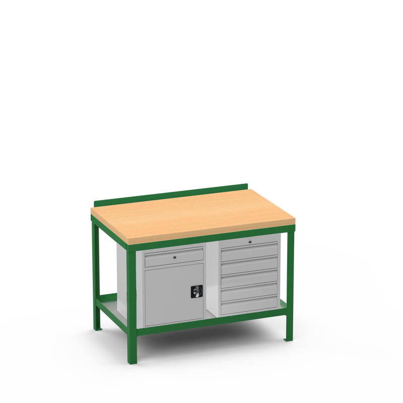 Wood Top Heavy Duty Workbench | Cupboard w/ Drawer Storage & 5 Drawer Storage