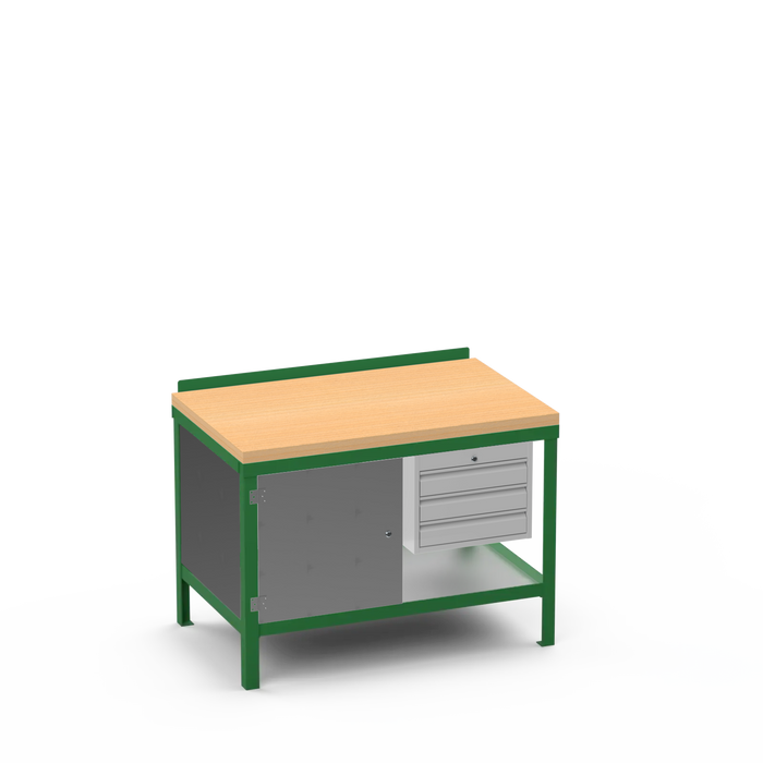 Wood Top Heavy Duty Workbench | Enclosed Cupboard & 3 Drawer Storage