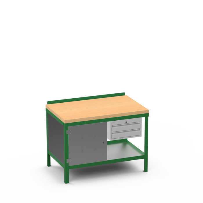 Wood Top Heavy Duty Workbench | Enclosed Cupboard & 2 Drawer Storage