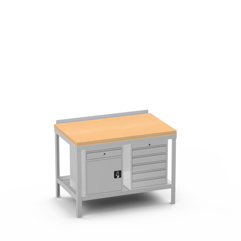 Wood Top Heavy Duty Workbench | Cupboard w/ Drawer Storage & 5 Drawer Storage