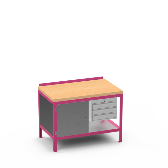 Wood Top Heavy Duty Workbench | Enclosed Cupboard & 3 Drawer Storage