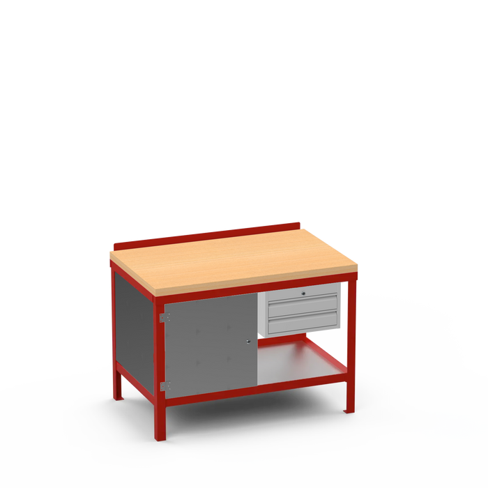 Wood Top Heavy Duty Workbench | Enclosed Cupboard & 2 Drawer Storage