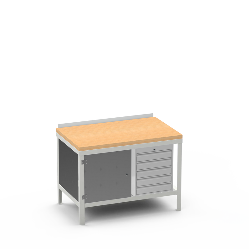 Wood Top Heavy Duty Workbench | Cupboard & 5 Drawer Storage