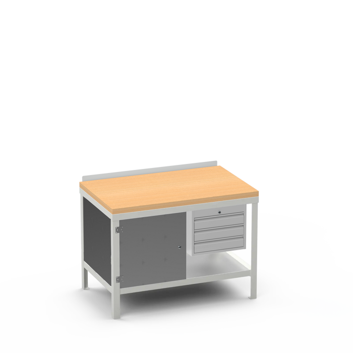 Wood Top Heavy Duty Workbench | Enclosed Cupboard & 3 Drawer Storage