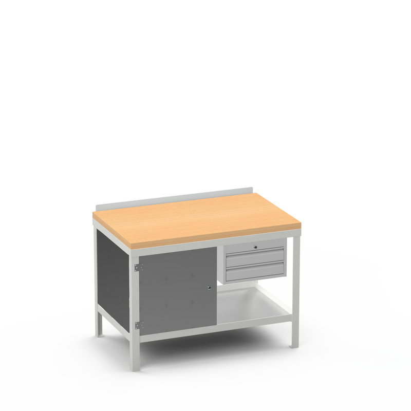 Wood Top Heavy Duty Workbench | Cupboard & 2 Drawer Storage