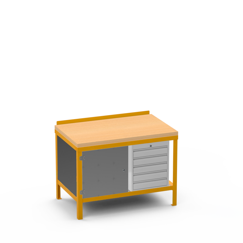 Wood Top Heavy Duty Workbench | Cupboard & 5 Drawer Storage