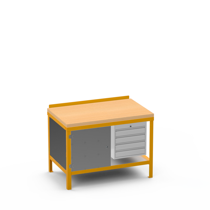 Wood Top Heavy Duty Workbench | Enclosed Cupboard & 4 Drawer Storage