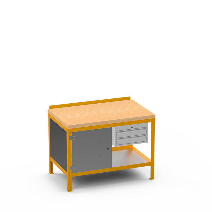 Wood Top Heavy Duty Workbench | Enclosed Cupboard & 2 Drawer Storage