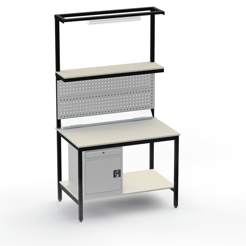 Electronics ESD Workbench | Anti-Static Worktop | Cupboard With Drawer | Tool Panel | Lighting Rail & Electrical