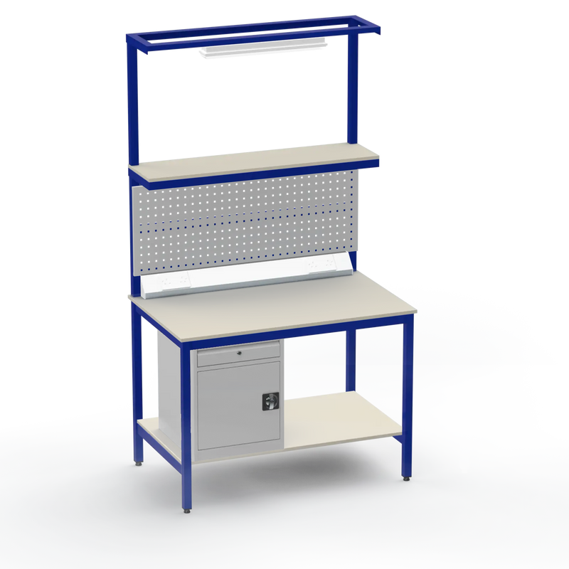 Electronics ESD Workbench | Anti-Static Worktop | Cupboard With Drawer | Tool Panel | Lighting Rail & Electrical