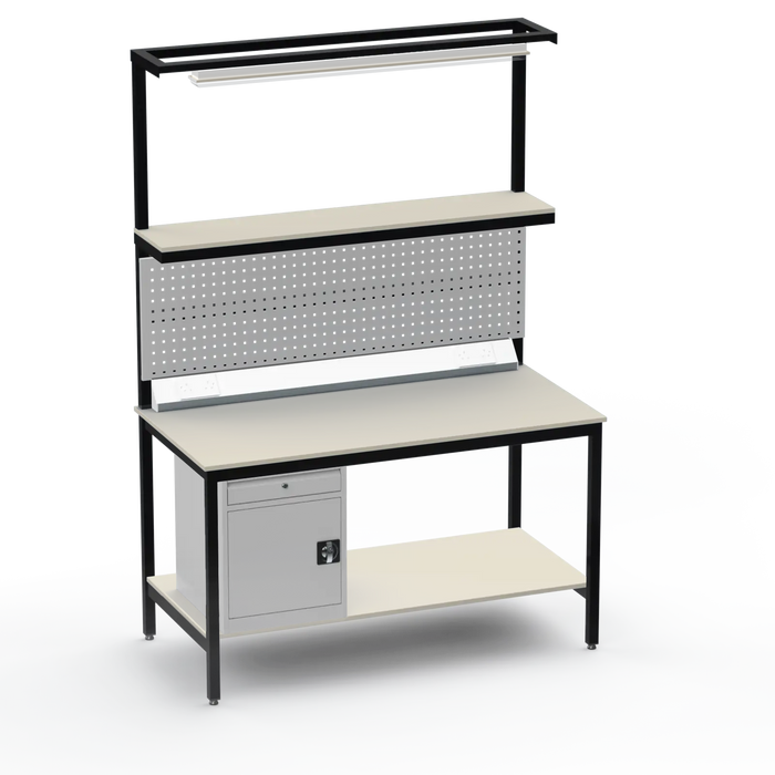 Electronics ESD Workbench | Anti-Static Worktop | Cupboard With Drawer | Tool Panel | Lighting Rail & Electrical