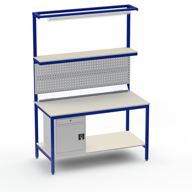 Electronics ESD Workbench | Anti-Static Worktop | Cupboard With Drawer | Tool Panel | Lighting Rail & Electrical