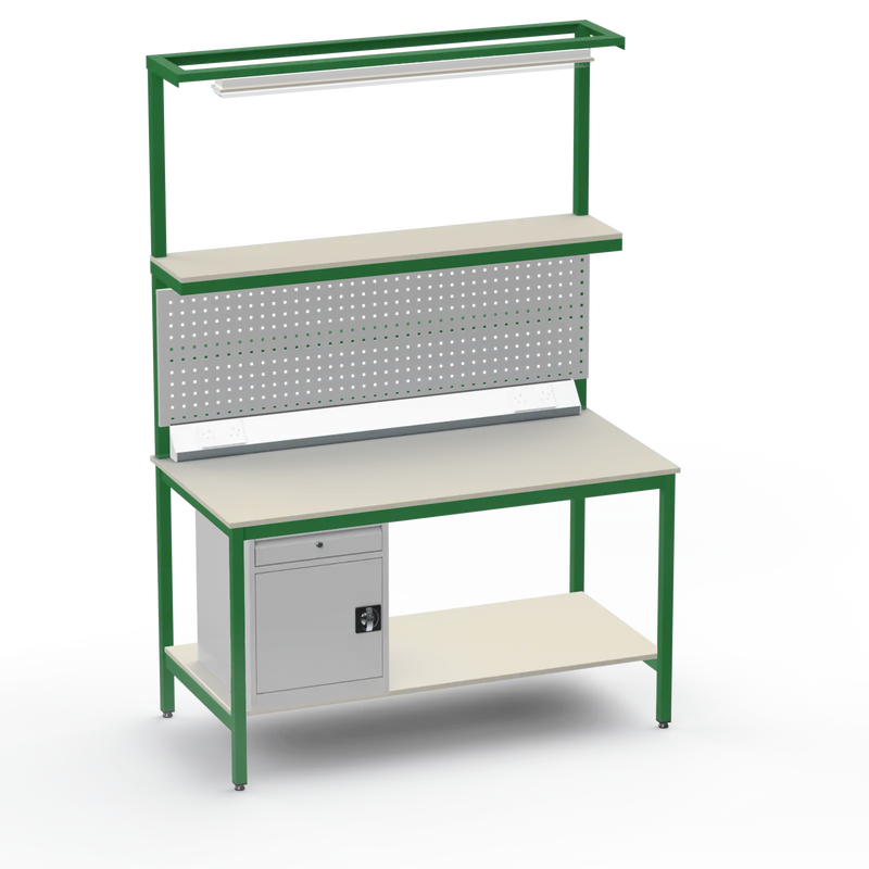 Electronics ESD Workbench | Anti-Static Worktop | Cupboard With Drawer | Tool Panel | Lighting Rail & Electrical
