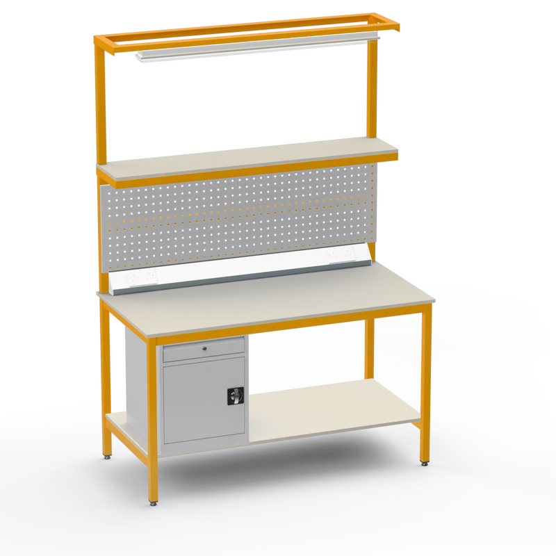 Electronics ESD Workbench | Anti-Static Worktop | Cupboard With Drawer | Tool Panel | Lighting Rail & Electrical