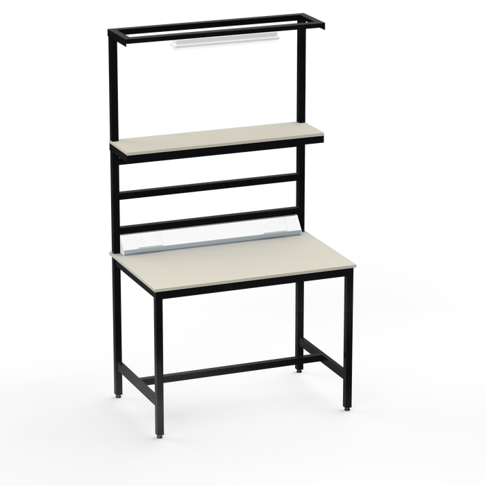 Electronics ESD Workbench | Anti-Static Worktop | Upper Shelf, Lighting Rail, Light Fitting & Worktop Electrical
