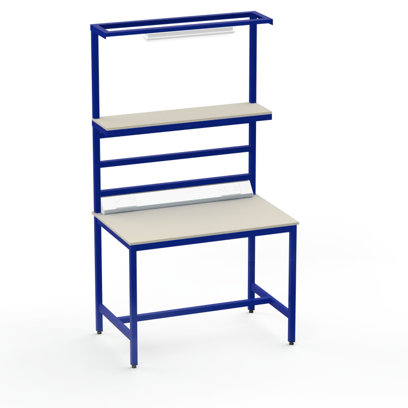 Electronics ESD Workbench | Anti-Static Worktop | Upper Shelf, Lighting Rail, Light Fitting & Worktop Electrical