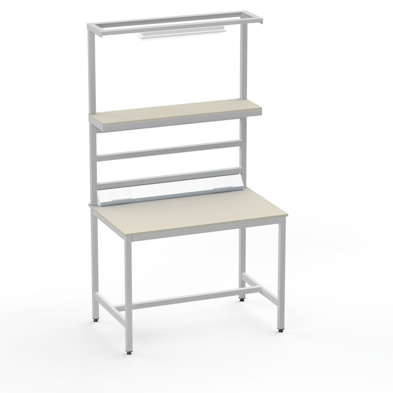 Electronics ESD Workbench | Anti-Static Worktop | Upper Shelf, Lighting Rail, Light Fitting & Worktop Electrical