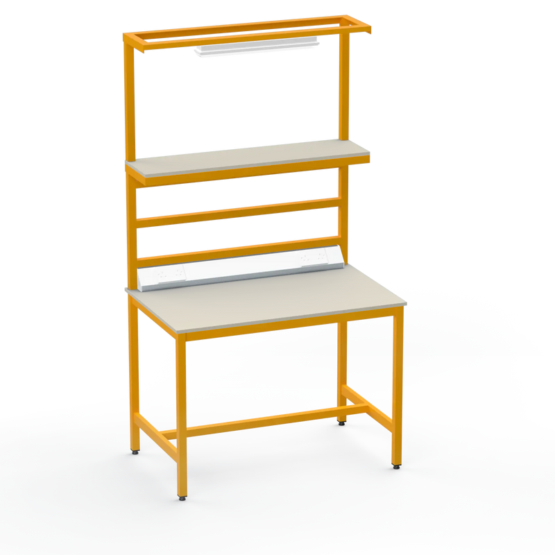 Electronics ESD Workbench | Anti-Static Worktop | Upper Shelf, Lighting Rail, Light Fitting & Worktop Electrical