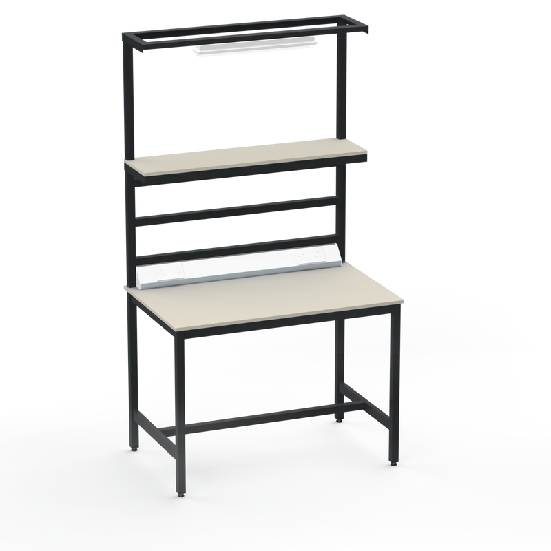Electronics ESD Workbench | Anti-Static Worktop | Upper Shelf, Lighting Rail, Light Fitting & Worktop Electrical