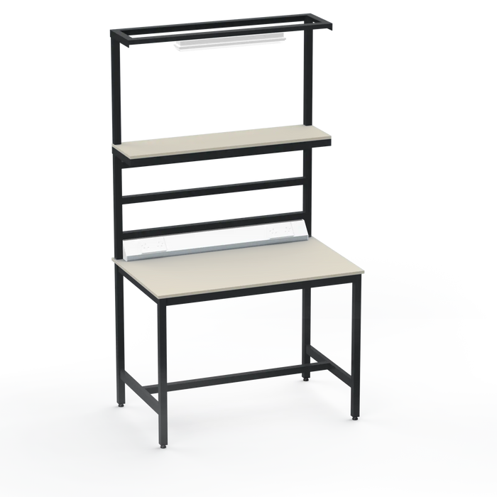 Electronics ESD Workbench | Anti-Static Worktop | Upper Shelf, Lighting Rail, Light Fitting & Worktop Electrical